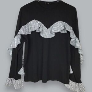 Anthropologie DREW Black Gingham Ruffle Top size small